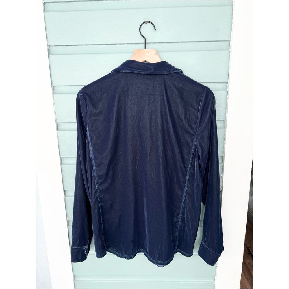 J Jill NWT blue velvet western embroidered boho button down blouse top coastal M - Picture 2 of 8